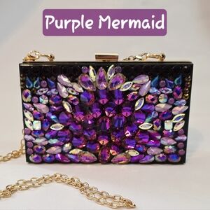 Handmade Pearl Chaos Black Acrylic Clutch - Purple Mermaid